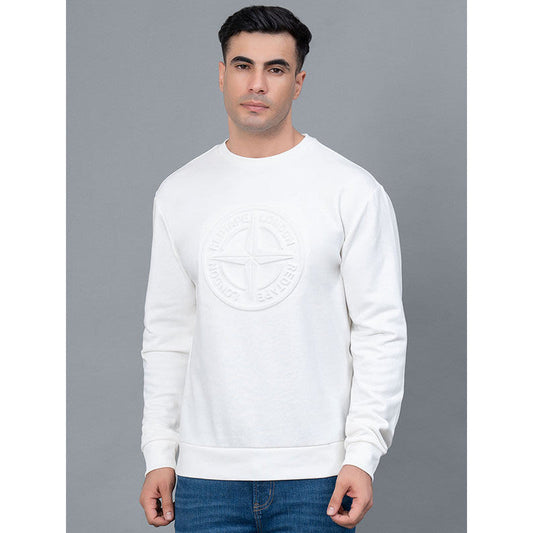 Red Tape Off White Embossed Cotton Poly Fleece Men's Sweatshirt | Winter Sweatshirt | Warm & Cozy