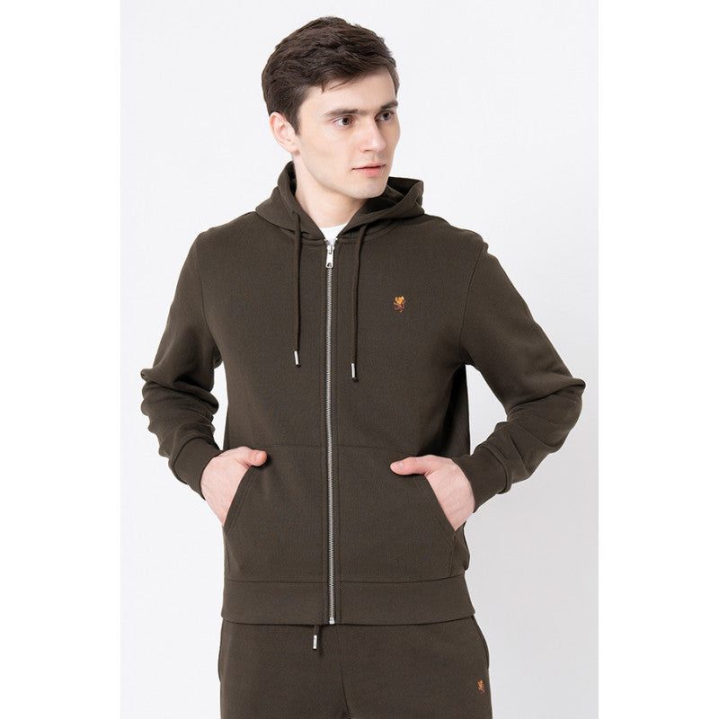 Red Tape Men's Dark Olive Solid Hoodie