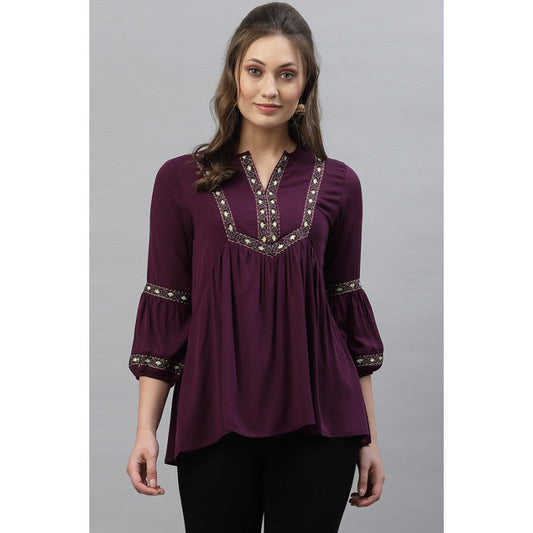 MODE by RedTape Women's Wine Solid Tunic