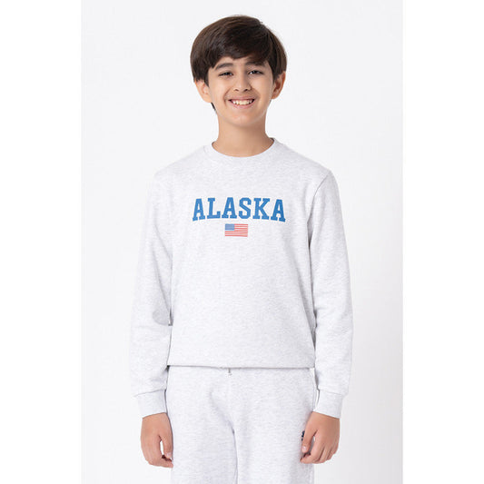 Red Tape Kids Unisex Light Grey Melange Graphic Print Sweatshirt