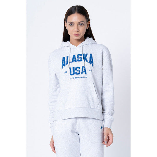 MODE by Red Tape Women's Grey Melange Printed Hoodie