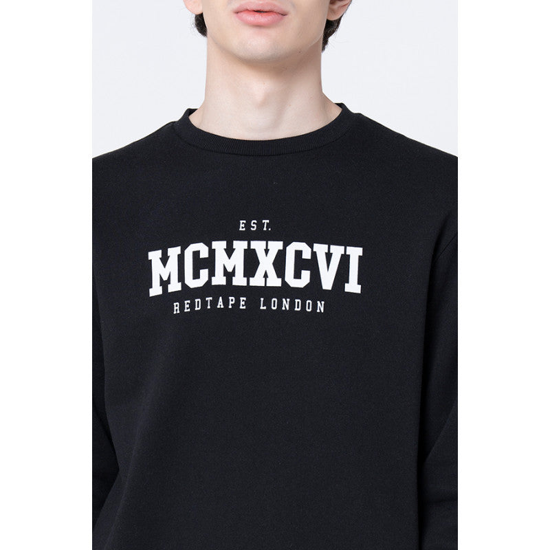 Red Tape Men's Black Printed Sweatshirt
