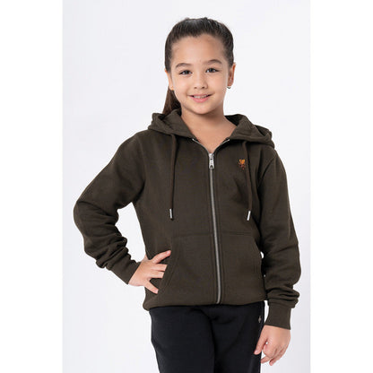 RedTape Kids Unisex Dark Olive Solid Hoodie