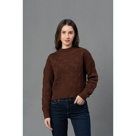 Mode By RedTape Women Brown Texture Design Sweater