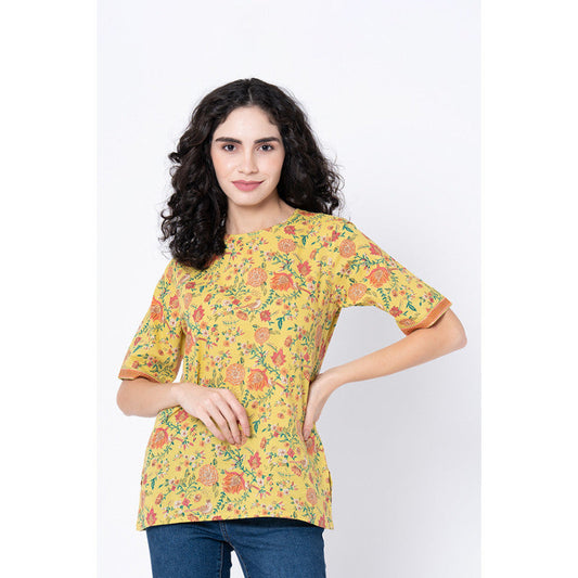 MODE by RedTape Women's Mustard Yellow Floral Print Blouse Top