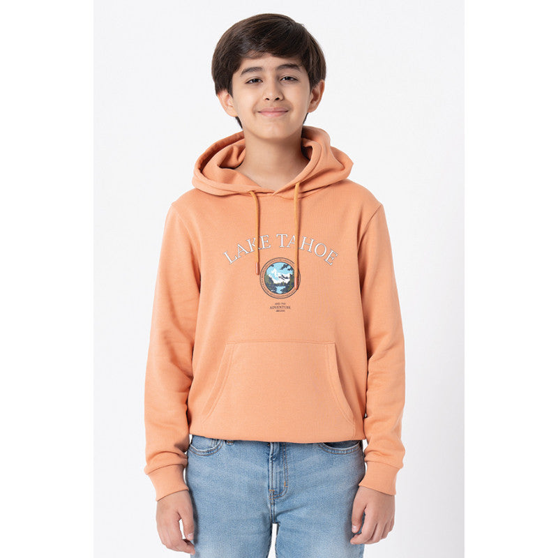 RedTape Kids Unisex Light Orange Graphic Print Hoodie