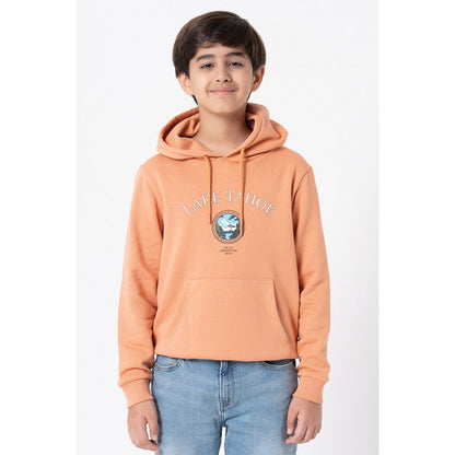 RedTape Kids Unisex Light Orange Graphic Print Hoodie