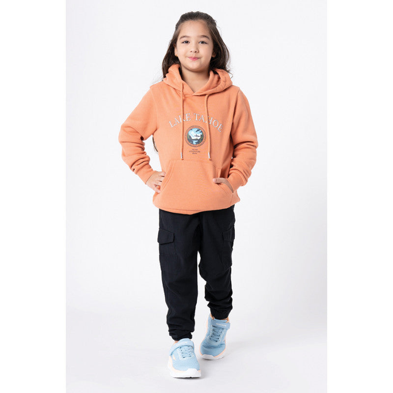 RedTape Kids Unisex Light Orange Graphic Print Hoodie