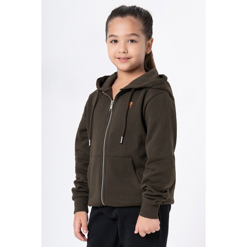 RedTape Kids Unisex Dark Olive Solid Hoodie