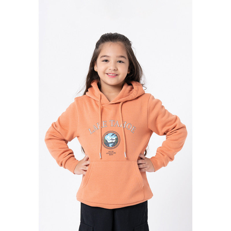 RedTape Kids Unisex Light Orange Graphic Print Hoodie