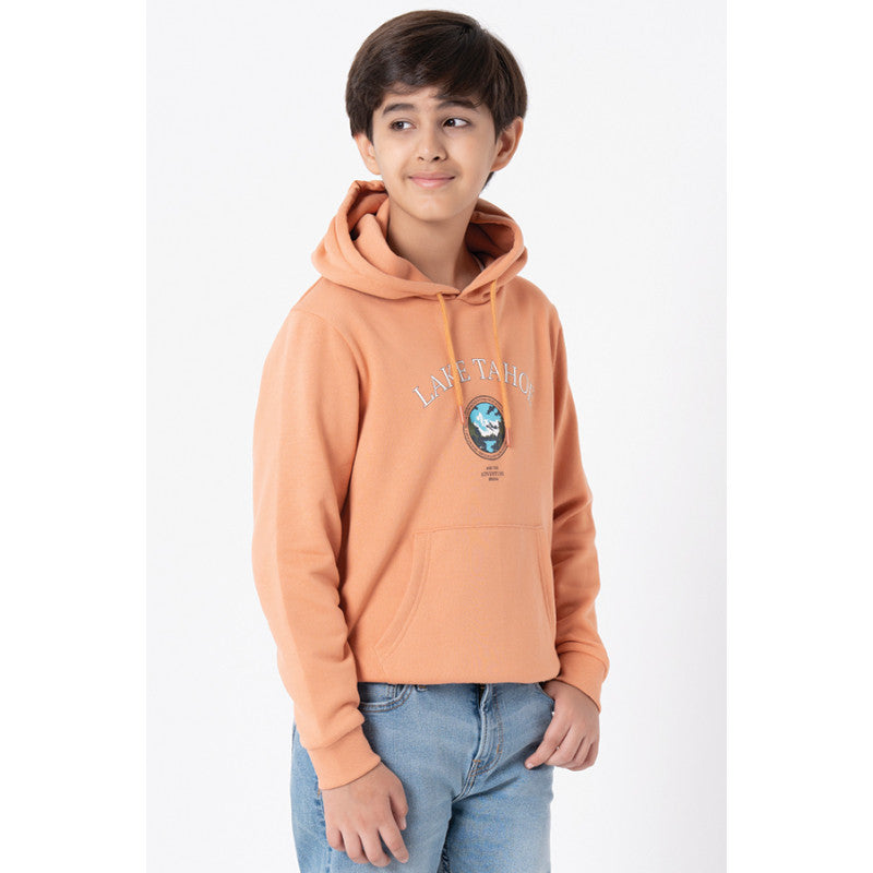 RedTape Kids Unisex Light Orange Graphic Print Hoodie