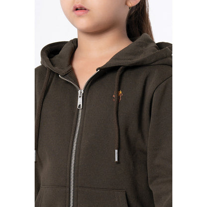 RedTape Kids Unisex Dark Olive Solid Hoodie