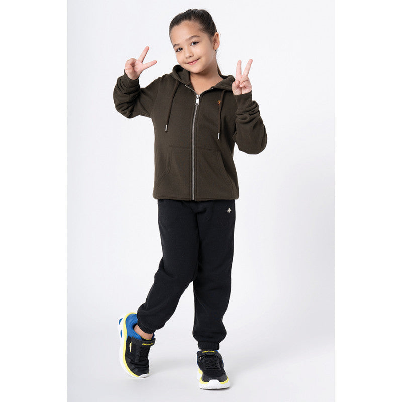 RedTape Kids Unisex Dark Olive Solid Hoodie