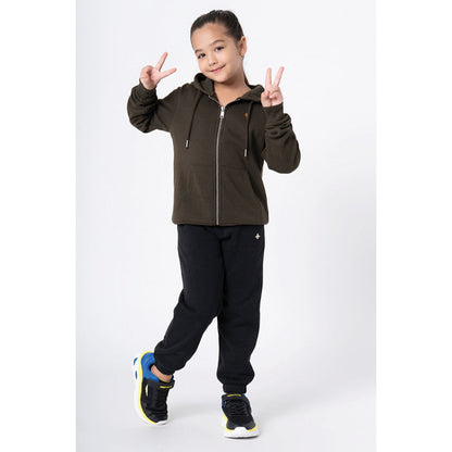 RedTape Kids Unisex Dark Olive Solid Hoodie