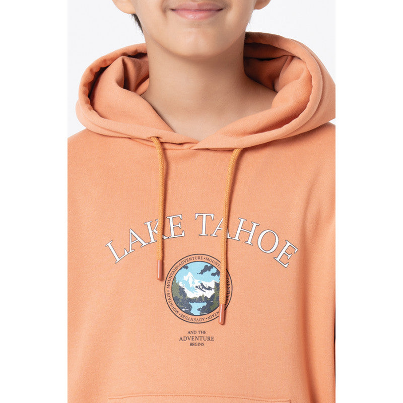 RedTape Kids Unisex Light Orange Graphic Print Hoodie
