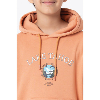 RedTape Kids Unisex Light Orange Graphic Print Hoodie