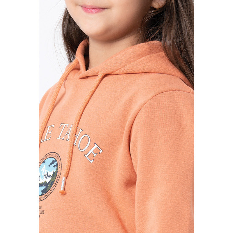 RedTape Kids Unisex Light Orange Graphic Print Hoodie