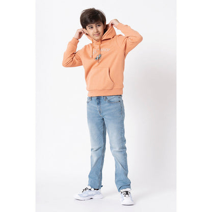 RedTape Kids Unisex Light Orange Graphic Print Hoodie
